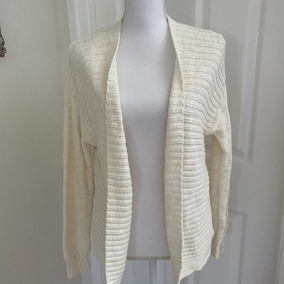 Gap Open Front Cardigan Off White Ribbed Front Sz Medium - Picture 4 of 8